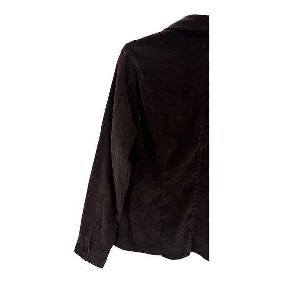 Analogy Women’s Brown Faux Suede Button-Up Shirt Size Large | Soft Feel Blouse - Picture 5 of 7